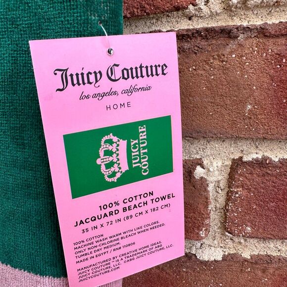 Juicy Couture 6FT Oversized Jacquard green & Pink Logo Beach Towel NWT - Picture 3 of 4